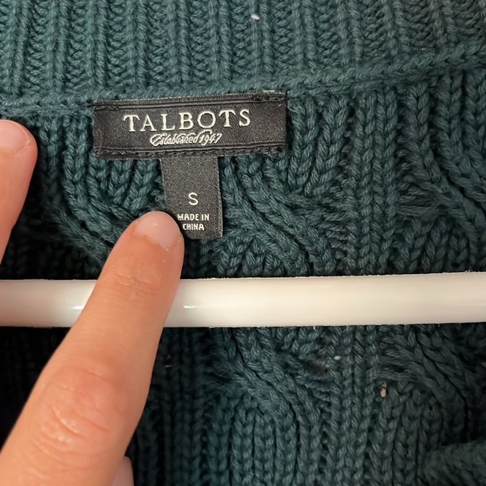 Talbots Dark Green Cable Knit Cardigan - Picture 2 of 5
